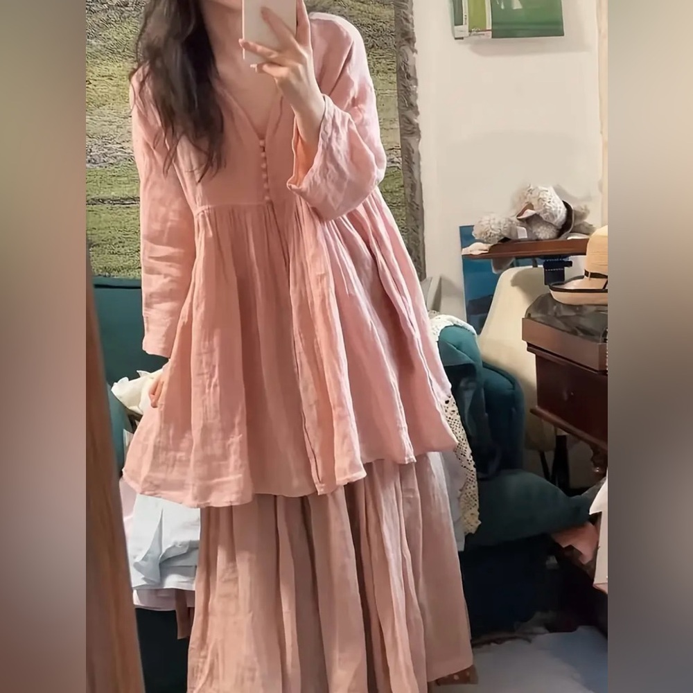 Long Sleeve Pink Linen Shirt